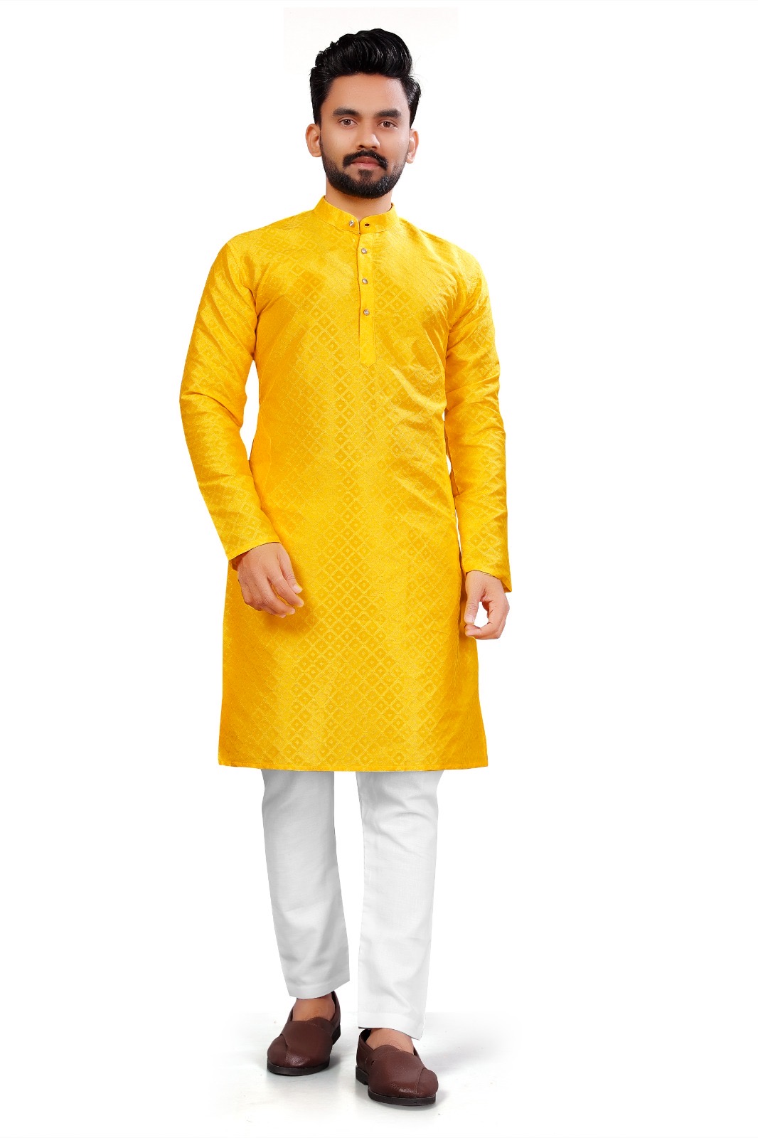 Men’s Yellow self design Kurta