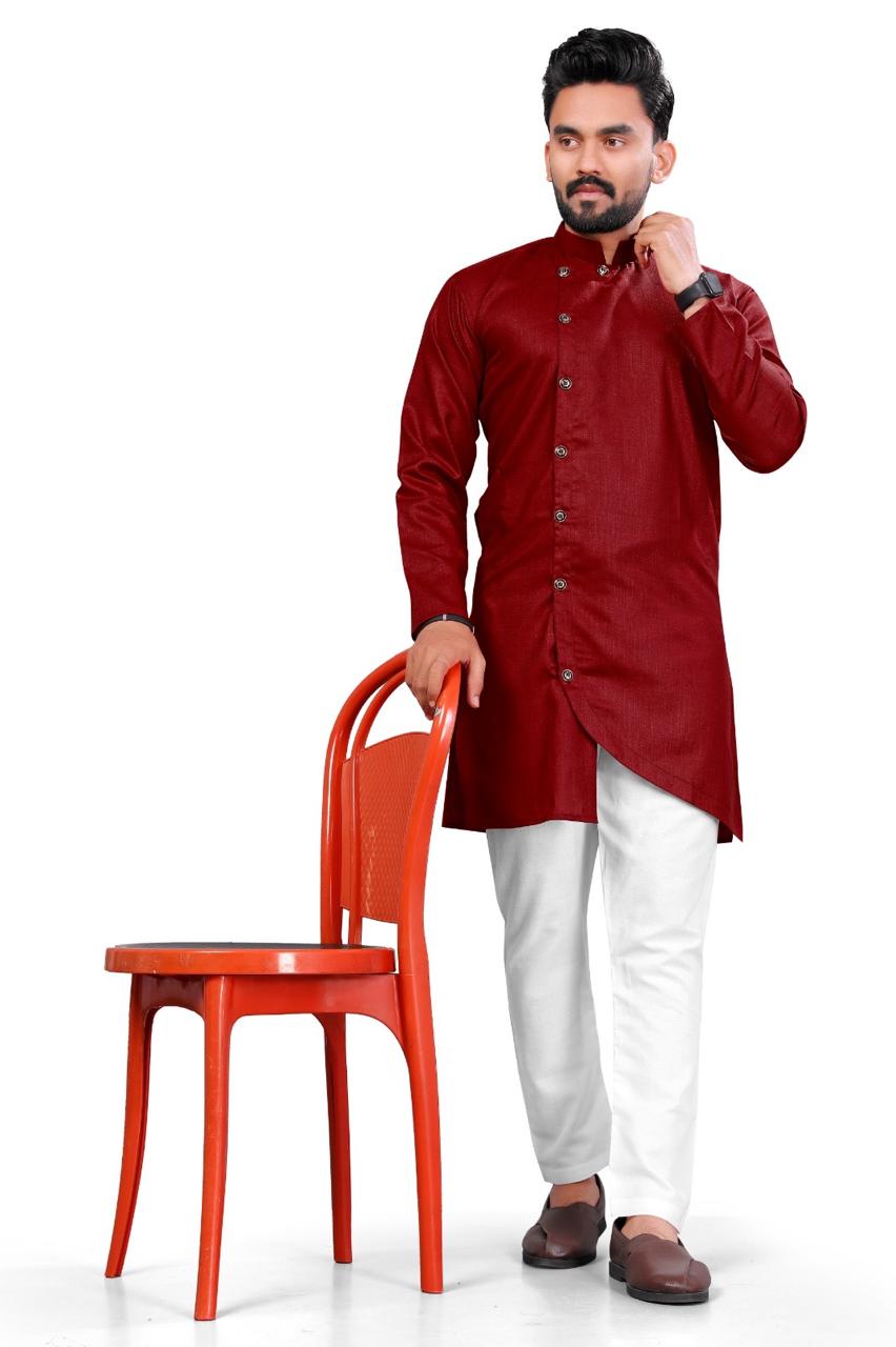 Men's Maroon Indo-western Kurta