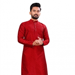 Men’s Maroon Self Design Kurta